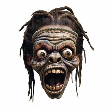 a voodoo shrunken head with mouth and eyes stitched shut, calm expression, dark shrivelled skin, pastel, photorealistic, hyper realistic, ultra high-detail, dark outlines, white background, clipart,