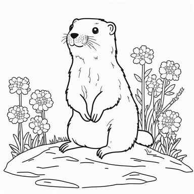 simplified lineart vector outline of a groundhog, clipart, coloring page style, svg cut file