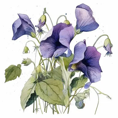 Clipart, vintage, watercolor, Butterfly Pea illustration, hand drawn, texture