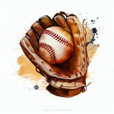 Baseball glove with ball from a splash of watercolor, hand drawn sketch, Illustration clipart, details