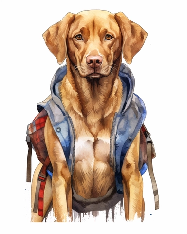 detailed watercolor Chesapeake Bay Retriever with jacket realistic clipart
