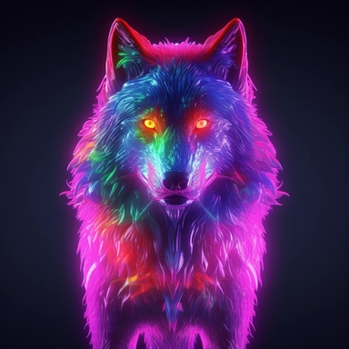 Create a colourful realistic wolve with a neon aesthetic in a bioscience-themed setting. in the style of unreal engine 5 The wolf should be depicted with a majestic and powerful presence, with a vibrant mane showcasing a range of bright and glowing colours. The neon effect should extend to the wolfs eyes, giving them an otherworldly glow. The bioscience setting should incorporate elements such as DNA strands, microscopic cells, and intricate molecular structures, forming a visually captivating b