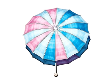 Painting, top - down view of a beach umbrella, simple, beautiful, vector, no shadow, clipart, include pink blue and white, white background,