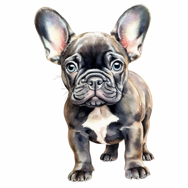 watercolour cute realistic French bulldog puppy beautifully detailed cute face perfect facial features and ears four perfect legs and paws beautiful cute realistic French bulldog puppy, png clipart, 300dpi, graphic clipart,computer graphics,high resolution print graphics