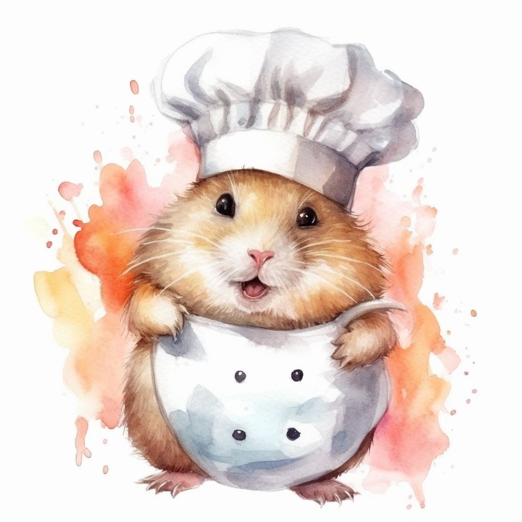 watercolor clipart, A cute chubby hamster, in style cook, ultra ...