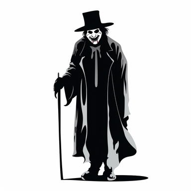 black and white silhouette of a scary halloween clown, clipart style, white background, thick lines, vector, simple design, flat colour, solid colour, halloweencore