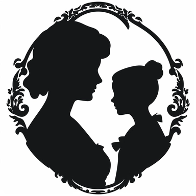 cameo clipart, mom and teen daughter, white background