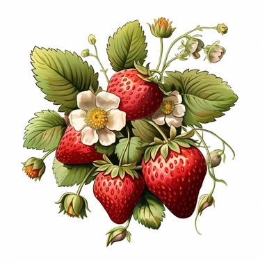 A professional digital art illustration strawberry garden style of garden clipart collection on white background