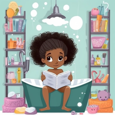 african american teenager girls stuck in a bathtub with books in the white house bathroom in the style of dr. seuss with a simple pastel color palette clip art--ar 10:8