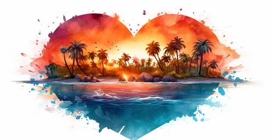 adorable heart with the beach, vivid colours, watercolour clipart, I can't believe how beautiful this is