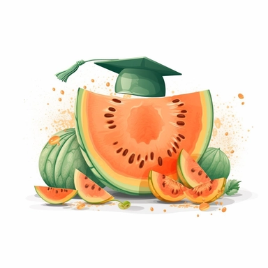 Graduation Cantaloupe flat vector clipart white background with margins lovely