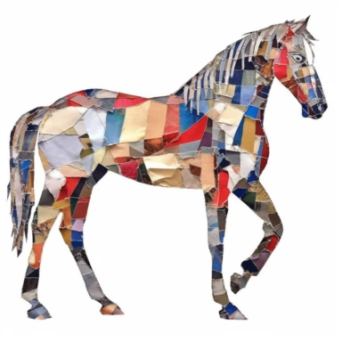 a horse, in the style of a torn paper collage, textured, on white background, clip art