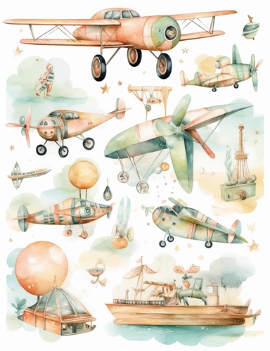 watercolor vintage cute aviation dreamy pastel clipart for children
