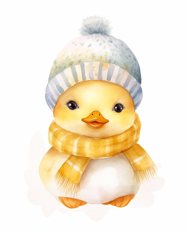 watercolor clipart, adorable knitted kawaii royal baby duck face only, baby nursery, 8k, hd, isolated on a white background