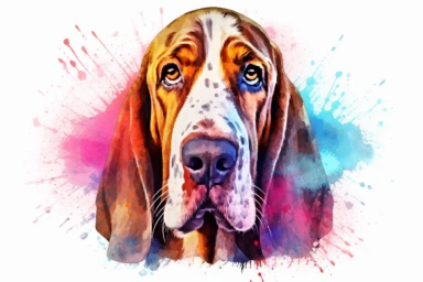 Watercolor, Basset Hound Dog , clipart, hd, on a white background, spaced out