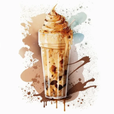 cartoon ,beverage,ice coffee, watercolor style,clipart,illustration, on white background