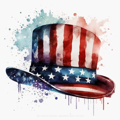 american flag watercolor clipart design hat, clear outline, white background