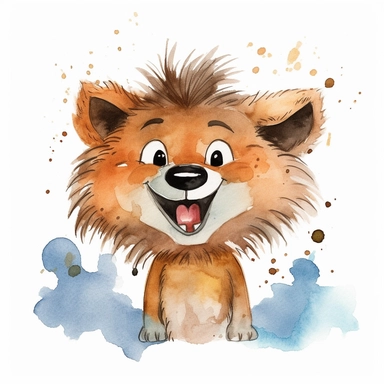 free cute wolf png and clipart, in the style of watercolor washes, punctuated caricature, storybook illustration, joyful chaos, digitally enhanced