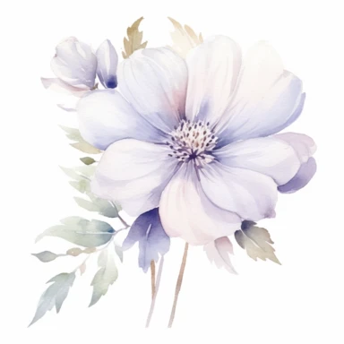 Watercolor Floral Clipart, White Flower Clipart, Neutral Floral Clipart, White Flower, White single flower, Wedding Clipart, light lilac Floral