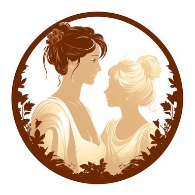 cameo clipart, mom and teen daughter, white background