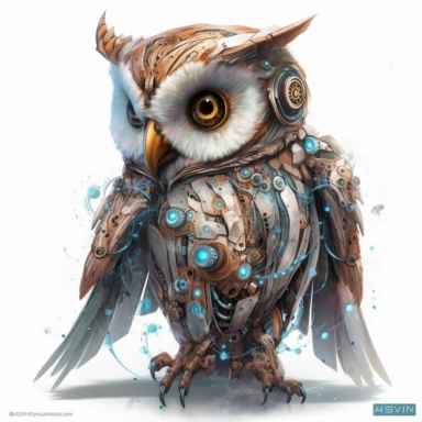 fantasy owl, fantastic owl, wallpaper owl, gods art, aion, Kawaii owl, wallpaper owl, gods art, aion, jewelry, A team of 6 supportive, curious, nerdy computer cats and robots, clipart by Sarah Anderson, pure white background
