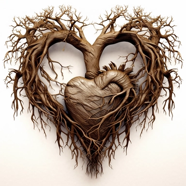 clipart of brown intertwined tree roots in the shape of a empty heart