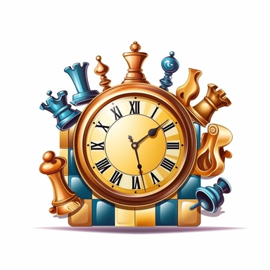 strategy board or chess pieces on a clock face, cartoon, clipart, white background