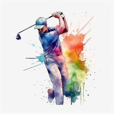 watercolor golfer swinging golf club clipart white background