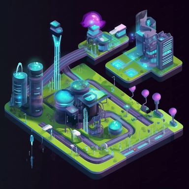 isometric perspective, game sprite, futuristic city park concept, gaming asset, sci-fi, fun, creative, cartoon, clipart, hyper-detailed, black background,