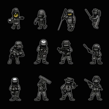 a set of black line clipart inspired by zombie wars and eat the rich and income inequality and class warfare and evil muppets and retro rubber hose style animation