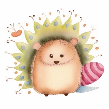 beautiful cute whimsical brown hedgehog, hedgepig, Erinaceus, realistic, photorealistic, simplified, simplistic, doodled by a child, doodle, folk art, watercolor texture, soft brush strokes, clipart on white background, high resolution, free margins