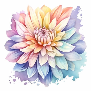Watercolor snow white dahlia clipart on a white background in the style of feminine sticker art, Tanya Shatseva, storybook illustration, pure and pristine shades, Georgia O'Keeffe, flower and nature motifs, colored line art, colored outlines, cottagecore design, watercolor on white background, ombre, warm tones, colored line art, colored outlines, iridescent ombre, gradient shading, winter snow tone, vibrant digital art oil paint photorealism, an illustration of a colored flower, meticulous sket
