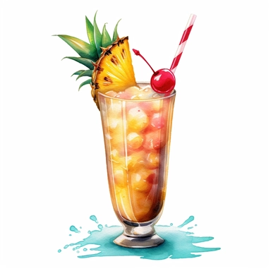 Pina Colada Water Color Cocktail Clipart Hawaiian cocktails , illustration, single object, high definition, white background for removing background