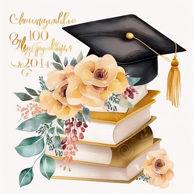 Gold Graduation Cap Watercolor College High School Graduation Clipart Flowers Graduate Gift Graduation Books Commercial Use Illustration PNG