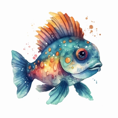 cute fantastical fish clipart, semi watercolor style, isolated on white background, clear background separation, clear sharp, no text, no watermark