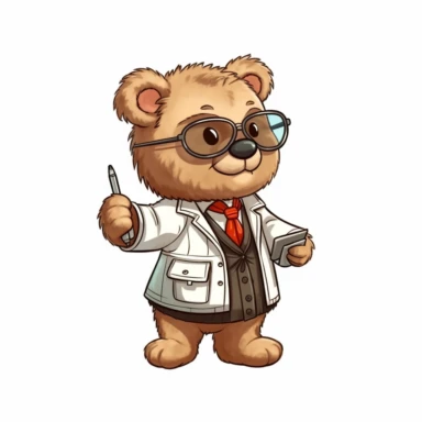 Cute Teddy Bear Clip Art, sticker, different move, wearing clothes, white background, 4K, Scientist