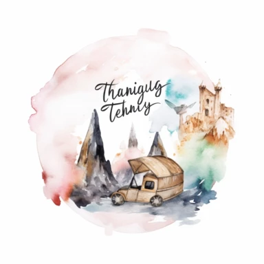 Traveling brush and design watercolor logo, clipart, white background
