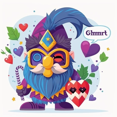 Carnival gnome with mask, Iris and heart，Purim holiday cute carnival costume masks and elements set. Childish print for greeting cards, posters, invitations and stickers. Need to have Mardi Gras in English Collection Mardi Gras, mask with feathers, beads, joker, fleur de lis, comedy and tragedy, party decorations. Vector illustration, clip art， Purim holiday cute carnival costume masks and elements set. Childish print for greeting cards, posters, invitations and stickers. Collection Mardi Gras, 
