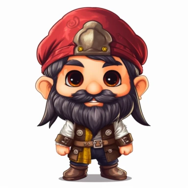 clipart, male kawaii Pirate gnome, kawaii Pirate gnome, isolated on white background, no background