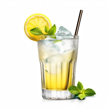 Create hiperrealistic photo on white background clipart of a tommys margarita cocktail with a straw and lemon, capturing its refreshing essence. Include key ingredients, cocktail glassware, garnishes, and a harmonious color palette