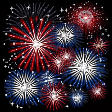 hd clipart individual red white blue fireworks pictures, black background,