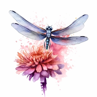 a watercolor clipart of a dragonfly on a flowe