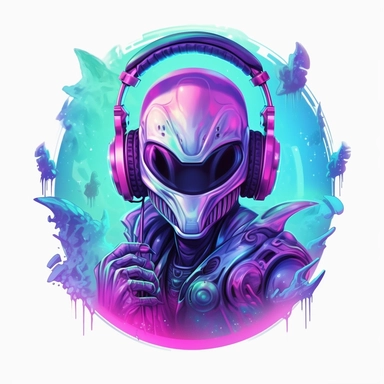 Alien gaming holographic clipart. White background.