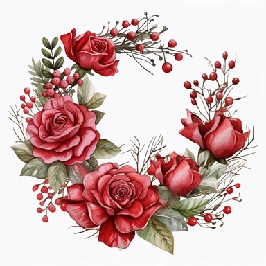 watrecolor Red bergandy Roses Floral Bouquets Wreath clipart