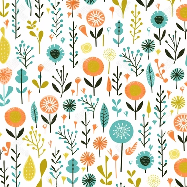 a seamless and repeatable scalable vector clipart pattern featuring stylized Flower bud, Branches and other spring elements, suitable for use as backgrounds or textile prints