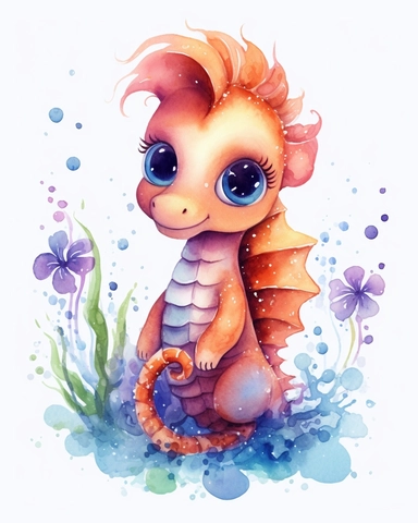 watercolor cute baby seahorse clipart high quality