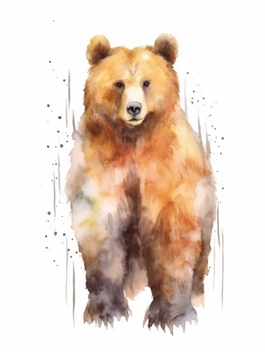 Bear Watercolor isolated on white background, Watercolor Clipart painting, high quality, HD, children's book illustrations, realistic lifelike figures, white background