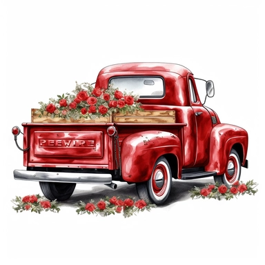 chevy pickup truck filled with red roses in the back clipart,hd, white background