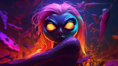 webp, oil painting, glowing eyes, clipart, Halloween, glow in the dark, neon, uhd, vivid, colorful, highly detailed,