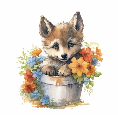 beatrix potter style clipart happy cute baby wolf